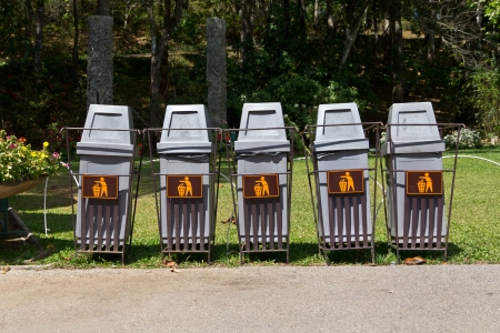 Multiple bins in the park.の写真素材