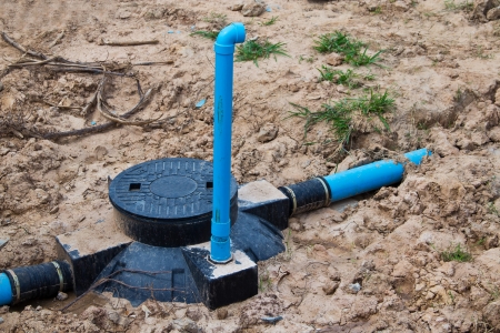 Sewage treatment tanks installed in the building の写真素材