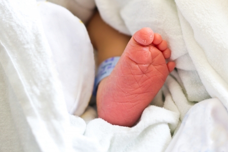 Left foot of a newborn baby.の写真素材