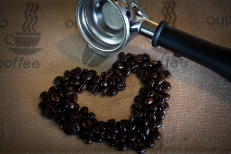 coffee beans in the production on the fabric.の写真素材