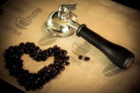 coffee beans in the production on the fabric.の写真素材