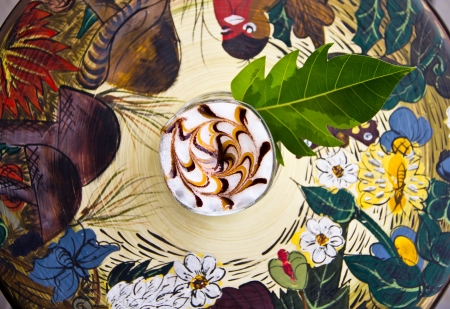 Glass coffee table with a beautiful pattern.の写真素材