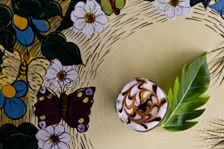 Glass coffee table with a beautiful pattern.の写真素材