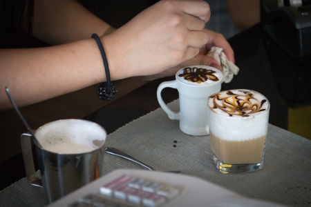 To make coffee.Hand and coffee.の写真素材