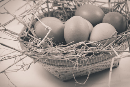 Eggs in containers made of woven bamboo 