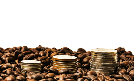 Coffee beans and coins with copy space.Business concept.の写真素材