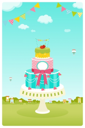 Cute cake in garden backgroundのイラスト素材