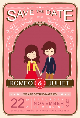 Cute Pink Vintage Wedding Invitation Card Illustratorのイラスト素材