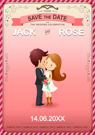 Cute couple kissing on wedding card vector illustratorのイラスト素材