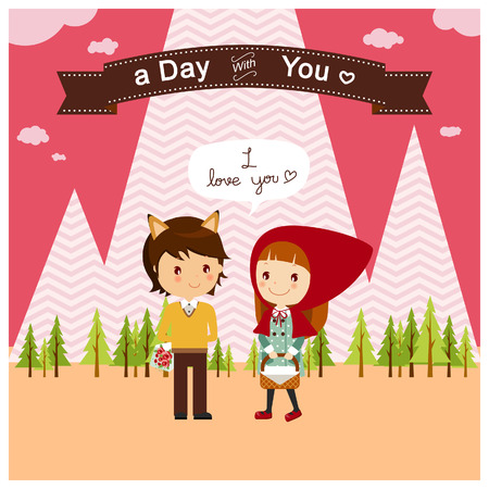 Little Red Riding Hood and Wolf Poster Vector / Illustratorのイラスト素材