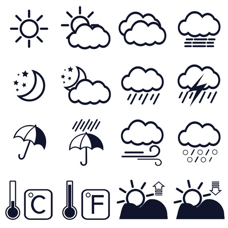 16 weather icons on white background. Vector illustration.のイラスト素材