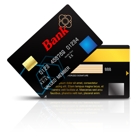 black Credit card with golden electronic chip. isolated on white backgroundのイラスト素材