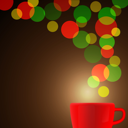 coffee cup with colorful bokeh background. red mug & some copy space. eps10 vector illustration.のイラスト素材