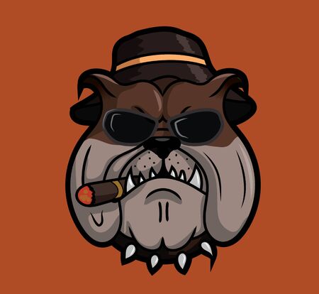 Bulldog smoking cigar wearing hat and sun glass vector illustrator for artwork and graphic design.のイラスト素材