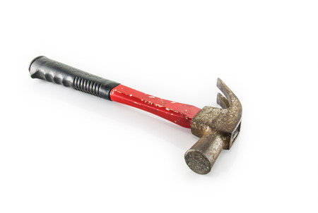 Old Red hammer on white backgroundの写真素材