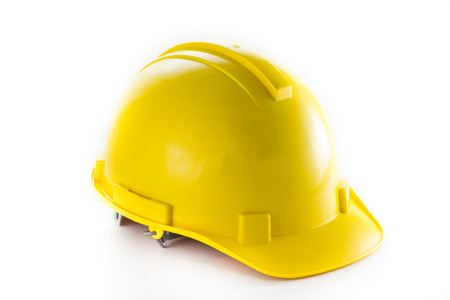 Yellow safety helmet on white backgroundの写真素材