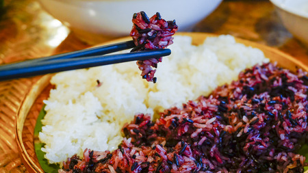 Black and white sticky riceの写真素材