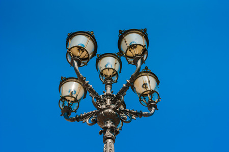 sixarmed gas candelabra before the casino in Baden Badenの写真素材