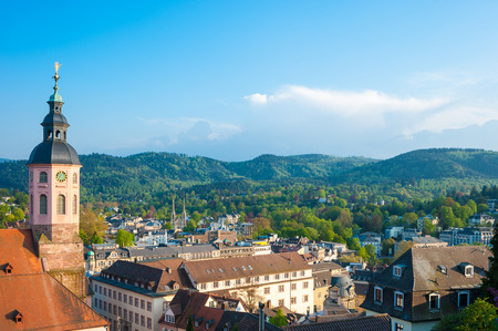 View of the city with collegiate church, Baden-Baden, Black Forest, Baden-Wuerttemberg, Germany, Europeの写真素材