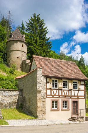 The historic Torwrterhuschen and the exterior curtain wall tower in Horb on the Neckar. Black Forest, Baden-Wurttemberg, Germany, Europeのeditorial素材