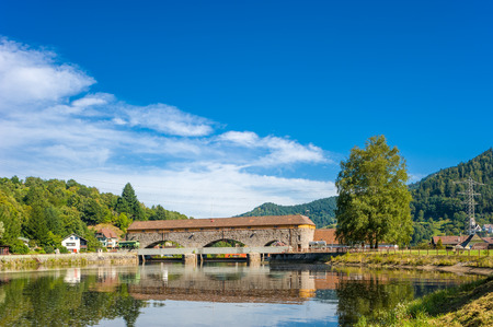 Hydroelectric power plant Rudolf-Fettweis at the river Murg in Forbach, Black Forest, Baden-Wurttemberg, Germany, Europeの写真素材