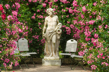 Gods statue in the Rose Garden Beutig in Baden-Baden, Black Forest, Baden-Wurttemberg, Germany, Europeの写真素材