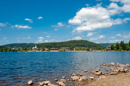 Overview of the lake Titisee, Black Forest, Baden-Wurttemberg, Germany, Europeの写真素材