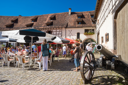 The Water Castle Glatt with cafe in the castle courtyard, Black Forest, Baden-Wurttemberg, Germany, Europeのeditorial素材