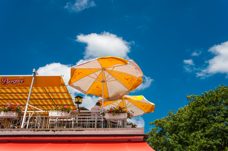 The terrace of the restaurant lake in Titisee Neustadt, Black Forest, Baden-Wurttemberg, Germany, Europeのeditorial素材