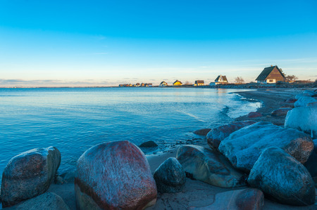 Shore of the nature reserve Graswarder with wintry landscape in Heiligenhafen at the Baltic Seaの写真素材
