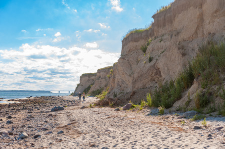 Cliff at the Wulfener Hals with breeding places for swallows on the island Fehmarn at the Baltic Seaの写真素材