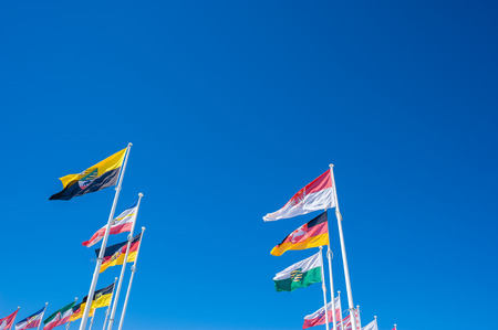 Flags of the federal states of germany on the pier in Grömitz at the Baltic Seaのeditorial素材