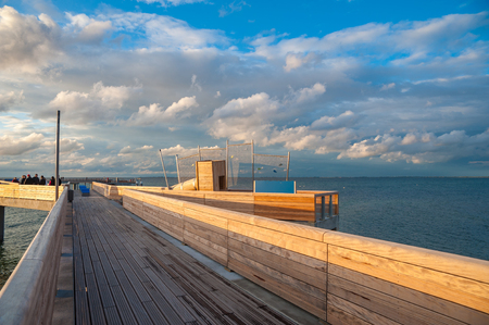 The pier with tourists in Heiligenhafen at the Baltic Seaのeditorial素材