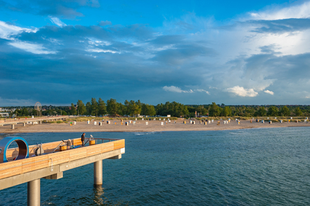 View from the pier toward the beach of Heiligenhafen at the Baltic Seaのeditorial素材