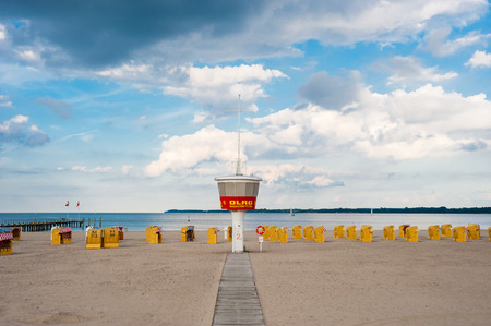 Beach with lifeguard tower of the DLRG in Travemuende at the Baltic Seaのeditorial素材