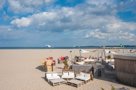 Beach and restaurant in Travemuende at the Baltic Seaのeditorial素材