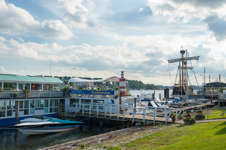 The restaurant Traveblick at the shore of the Trave river in Travem?nde at the Baltic Seaのeditorial素材