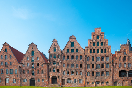 Salt storage, historic salt storage warehouses on the river Trave in L??¼beck at the Baltic Seaのeditorial素材
