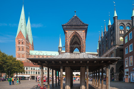 The Kaat also called pillory at the Market in L??¼beck at the Baltic Seaのeditorial素材