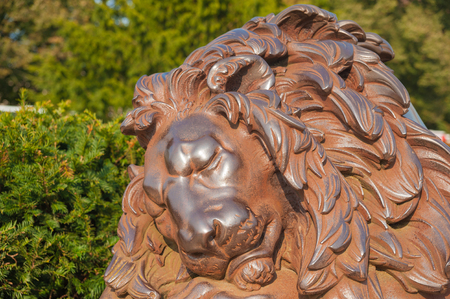 Statue L??¼beck lion at Holsten Gate in L??¼beck at the Baltic Seaのeditorial素材