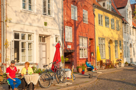 Historic buildings in the street At the Obertrave in L??¼beck at the Baltic Sea
