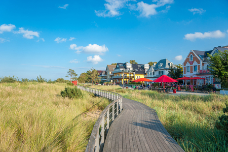 Dune landscape between the beach and beach promenade in Niendorf at the Baltic Seaのeditorial素材
