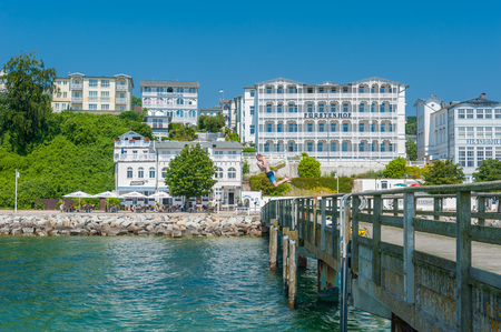 Pier with historic villas and hotel Fürstenhof in Sassnitz on the island of Rügen at the Baltic Seaのeditorial素材