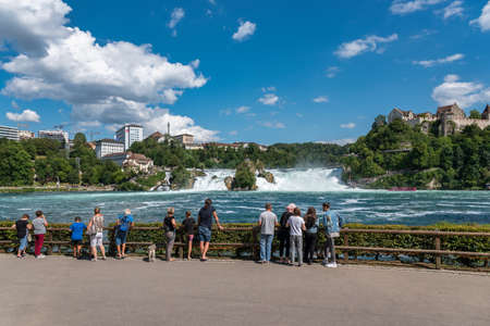 Rhine Falls with Laufen Castle in Neuhausen am Rheinfall. Canton Schaffhausen in Switzerlandのeditorial素材