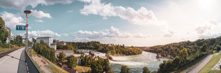 Rhine Falls with Laufen Castle in Neuhausen am Rheinfall. Canton Schaffhausen in Switzerlandのeditorial素材