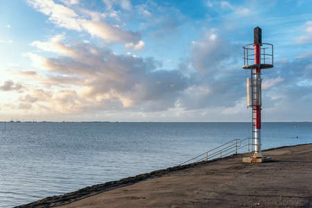 Beacon at the bathing beach Dockkoogspitze near Husum. North Frisia in Germany