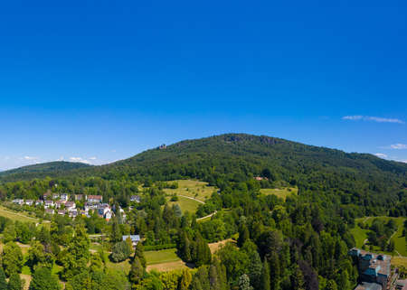 Aerial view with the battert rocks in the background. Baden-Baden in the Black Forest in Germanyの写真素材