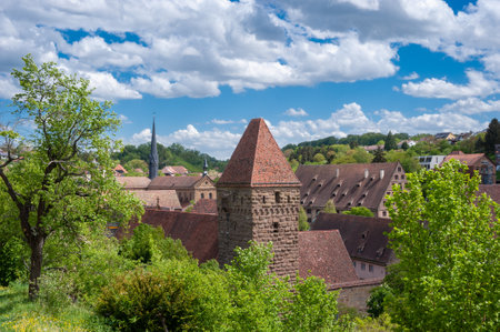 Maulbronn, Germany - April 30, 2018: View from above of the historic Maulbronn Monastery. Maulbronn Monastery is located in the town of Maulbronn in the Kraichgau region of Germany and is a Unesco World Heritage Siteのeditorial素材
