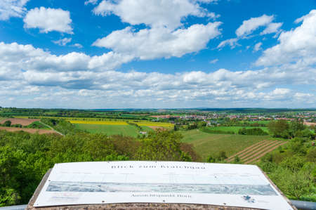 Oberderdingen, Germany - April 30, 2018: View from the wine plateau Derdinger Horn near Oberderdingen to the surrounding landscape. Oberderdingen is a small village in the Kraichgau region of Germanyのeditorial素材