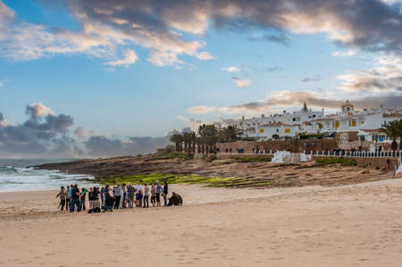 Praia da Luz, Portugal - March 25, 2018: Beach and city view of Praia da Luz in the Algarve in Portugalのeditorial素材